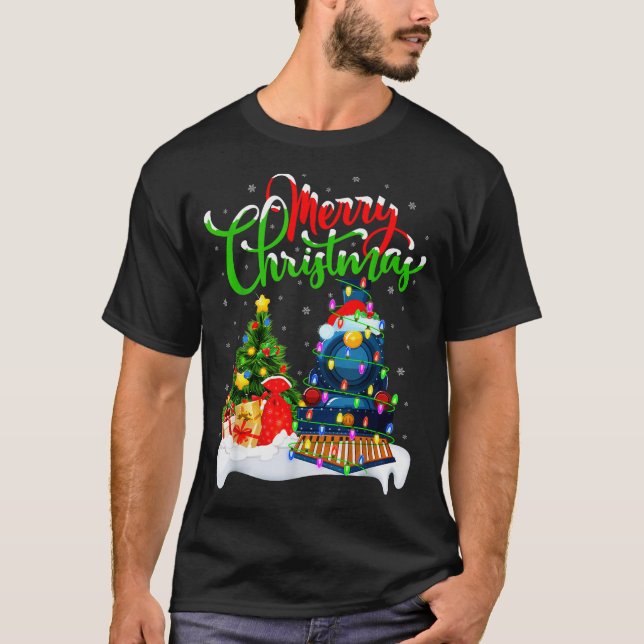 Camiseta Funny Train Lover Xmas Lighting Santa Train Christ (Frente)