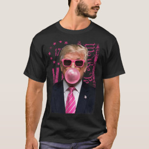 Camiseta Funny Trump Bubble Gum Rosa Sinalizador Dos Eua