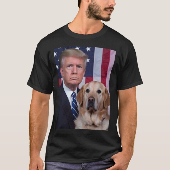 Camiseta Funny Trump E Ouro Retriever Dog Usa Flag (Frente)