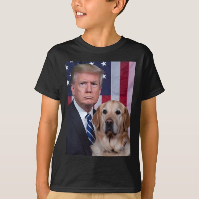 Camiseta Funny Trump E Ouro Retriever Dog Usa Flag (Frente)