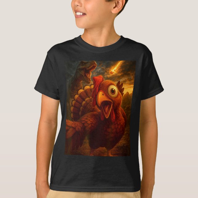 Camiseta Funny Turkey Selfie With Dinosaur And Meteor Acaly (Frente)
