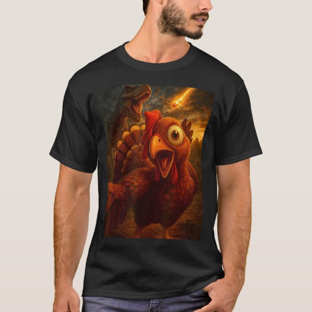 Camiseta Funny Turkey Selfie With Dinosaur And Meteor Acaly (Frente)