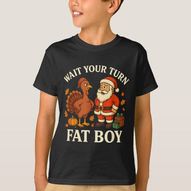 Camiseta Funny Turkey Vs Santa Wait Your Turn Thanksgiving  (Frente)