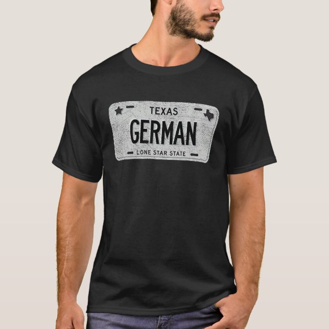 Camiseta Funny TX State Vanity License Plate GERMAN (Frente)