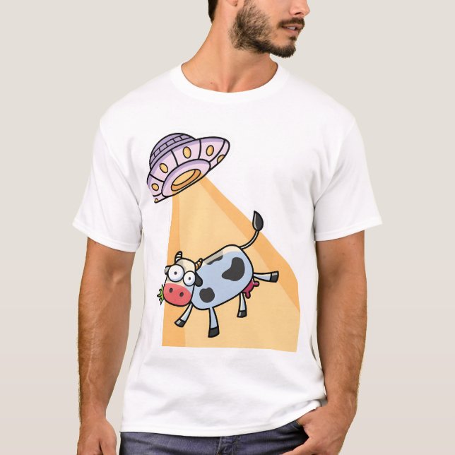 Camiseta "Funny UFO Cow Abduction Cartoon - Cute Alien & Co (Frente)