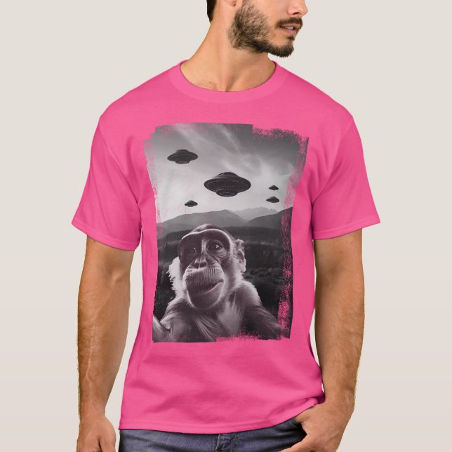 Camiseta Funny Ufo Monkey Selfie Com Ufo Alienígena Funn (Frente)