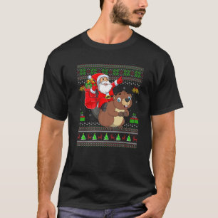 Camiseta Funny Ugly Xmas Santa Riding Beaver Christmas