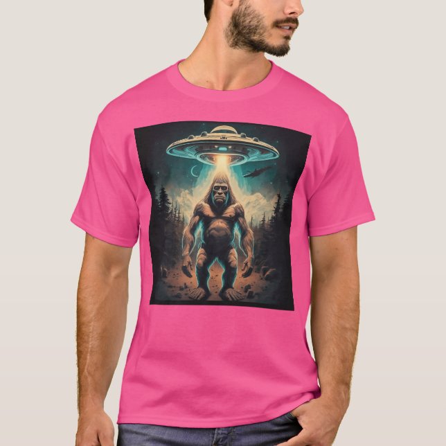Camiseta Funny Única Selfie De Pé Grande Com Ufos Estranho (Frente)