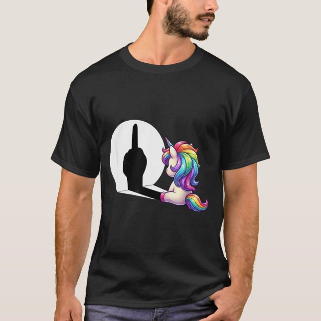 Camiseta Funny Unicorn With Middle Finger Morning Grouch  (Frente)