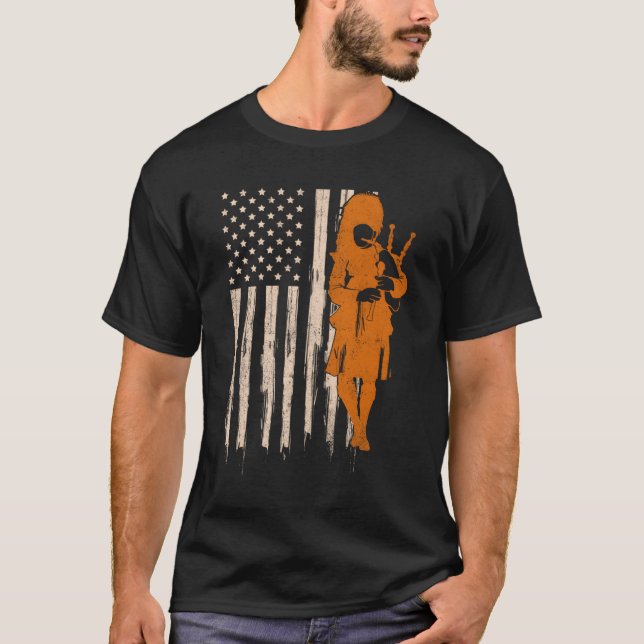Camiseta Funny Usa Flag Bagpipe Scottish Bagpiper Gift Bagp (Frente)