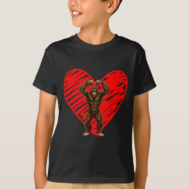 Camiseta Funny Valentines Day Bigfoot Sungles In Heart Sasq (Frente)