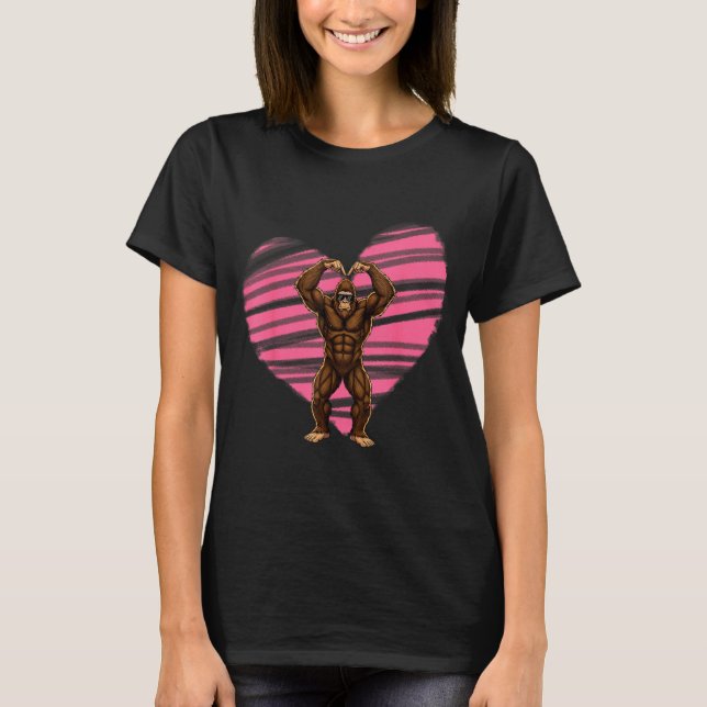 Camiseta Funny Valentines Day Bigfoot Sungles In Heart Sasq (Frente)
