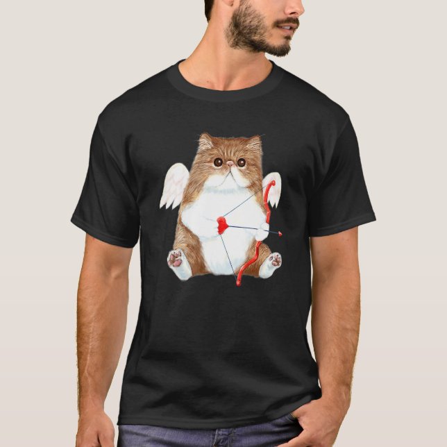Camiseta Funny Valentine's Day Cat Cupid Heart Persian Kitt (Frente)