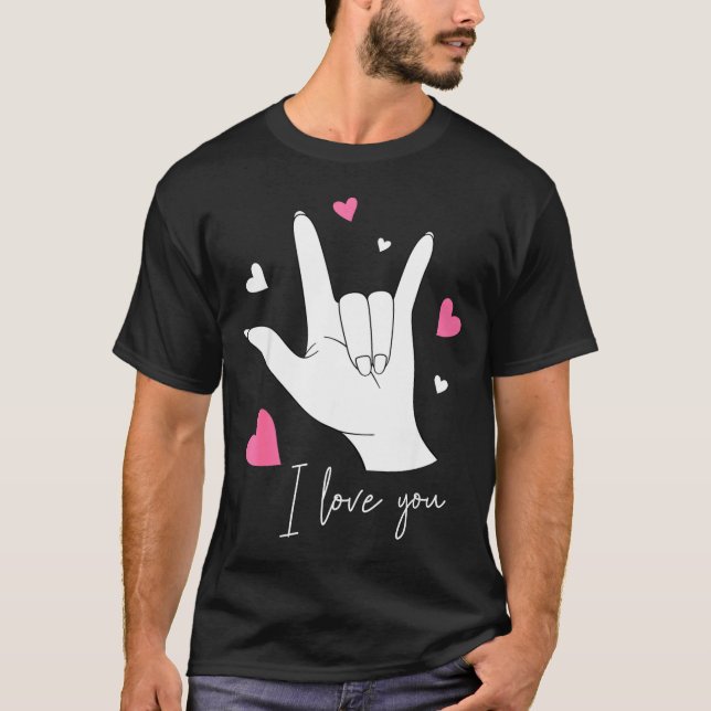 Camiseta Funny Valentines Day Heart I Love You Hand Sign La (Frente)