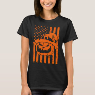 Camiseta Funny Vintage American Flag Pumpkin USA Halloween