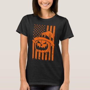 Camiseta Funny Vintage American Flag Pumpkin USA Halloween