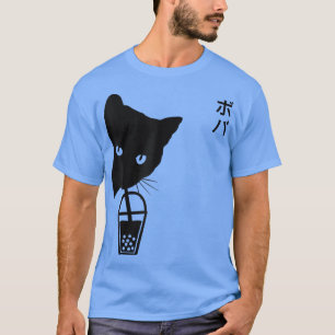 Camiseta Funny Vintage Black Cat Bebendo Boba Bubble Tea W