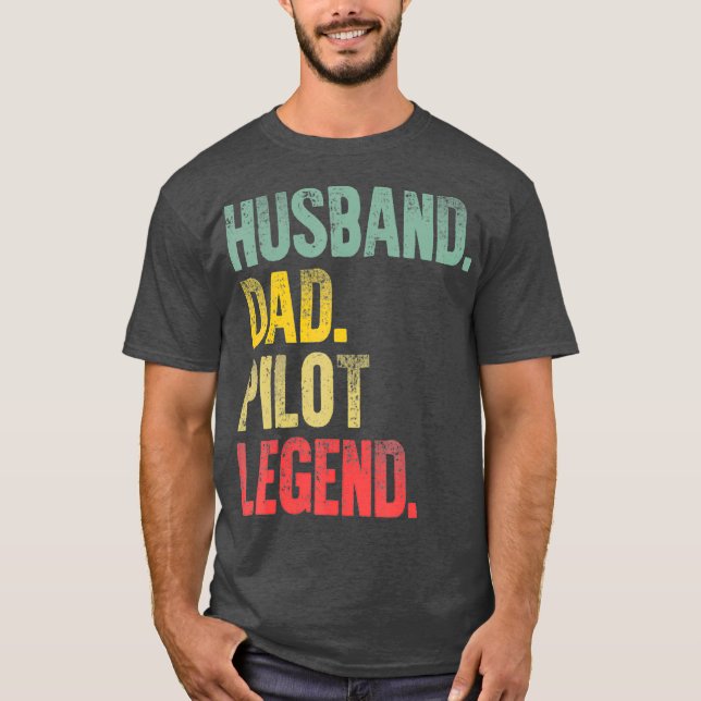 Camiseta Funny Vintage  Husband Dad Pilot Legend Retro (Frente)