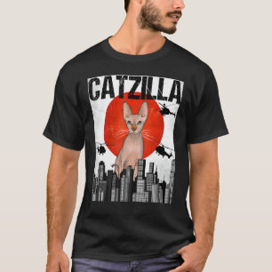 Camiseta Funny Vintage Japonês Catzilla Sphynx Cat
