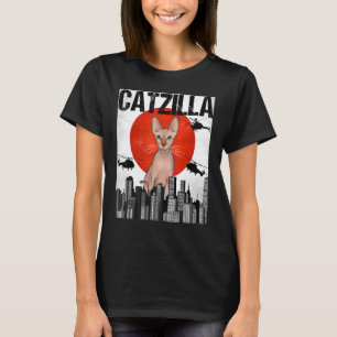 Camiseta Funny Vintage Japonês Catzilla Sphynx Cat