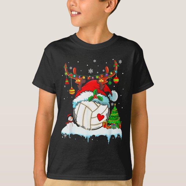 Camiseta Funny Volleyball Christmas Reindeer Santa Hat Ligh (Frente)
