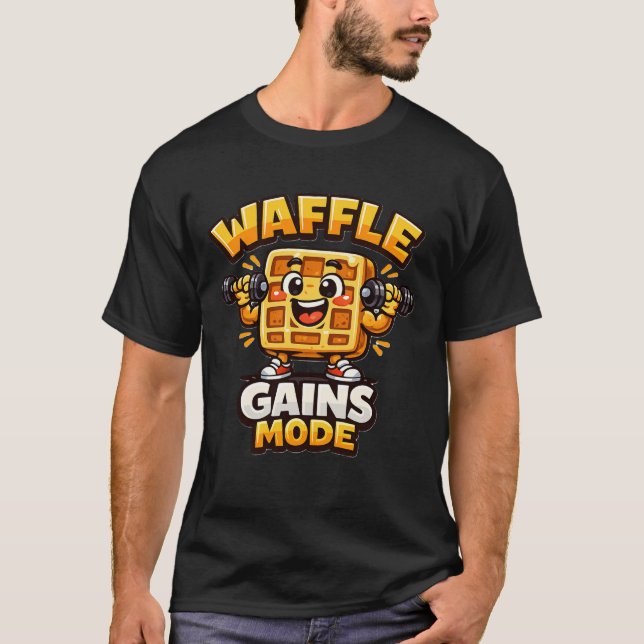 Camiseta Funny Waffle Gains Mode Shirt Cute Gym Waffle Tee (Frente)