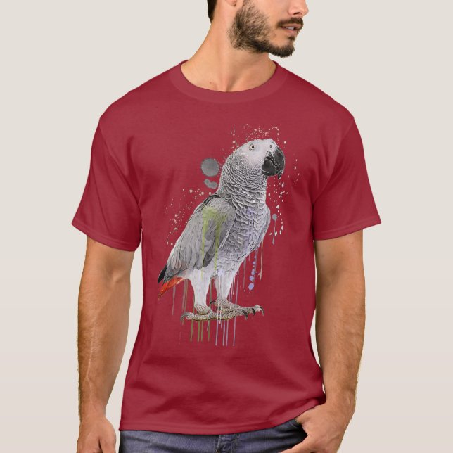 Camiseta Funny Watercolor African Cinza Parrot Bird (Frente)