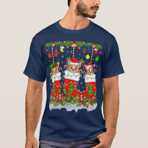 Camiseta Funny Welsh Corgi Dog In Xmas Socks Lights Christm