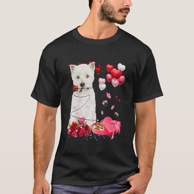 Camiseta Funny Westie Rose Heart Happy Valentine Day Dog Mo (Frente)