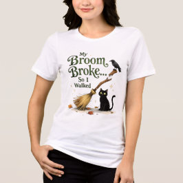 Camiseta Funny Witch Broom Broke Black Cat Halloween
