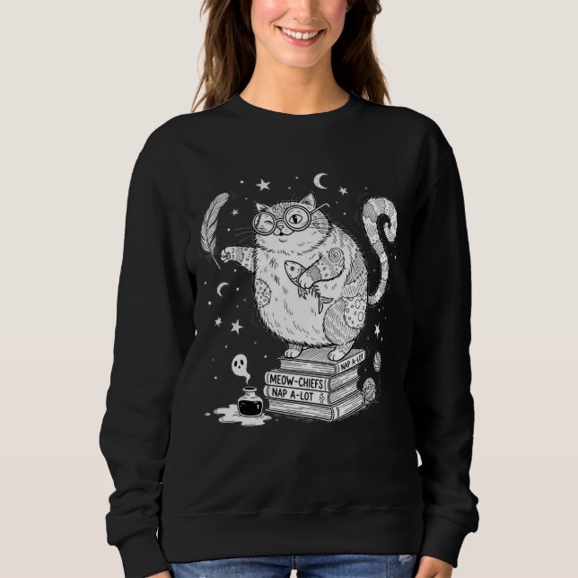 Camiseta Funny Witchy Cat on Books  (Frente)