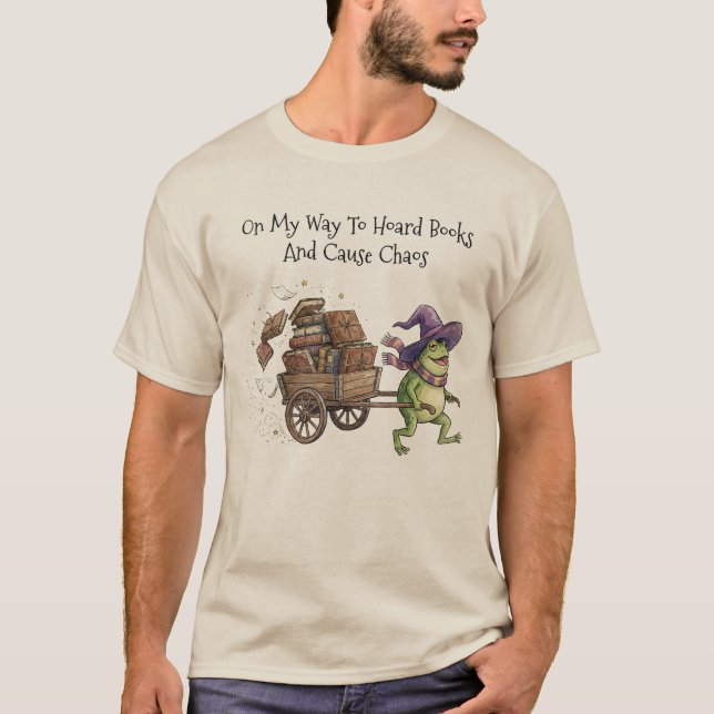 Camiseta Funny Wizard Frog Hoarding Books Reading (Frente)