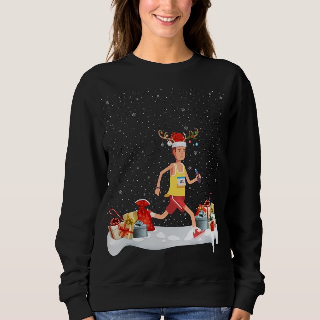 Camiseta Funny Xmas Lighting Reindeer Santa Hat Marathon Ch (Frente)