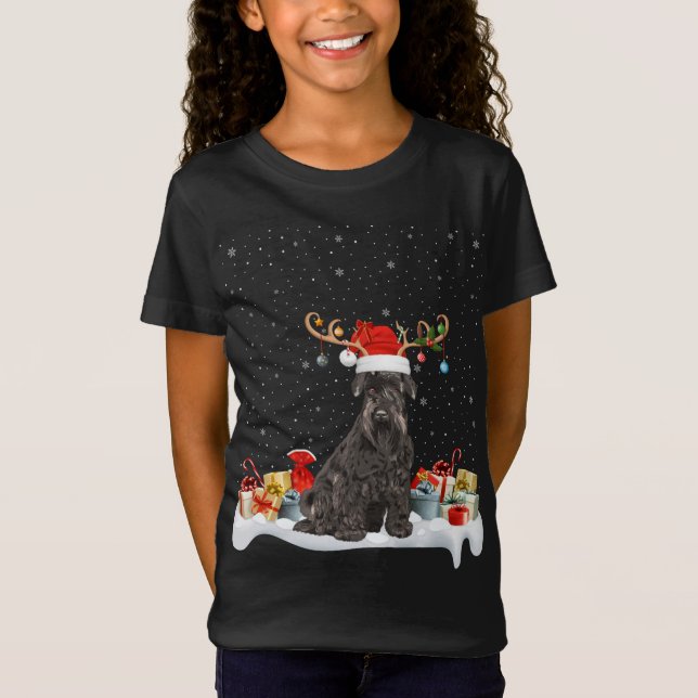 Camiseta Funny Xmas Lighting Reindeer Santa Hat Schnauzer C (Frente)