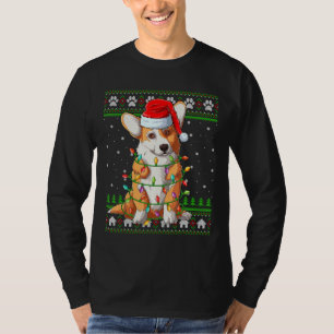 Camiseta Funny Xmas Lighting Santa Hat Ugly Welsh Corgi Chr