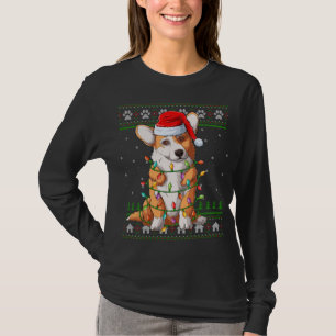 Camiseta Funny Xmas Lighting Santa Hat Ugly Welsh Corgi Chr