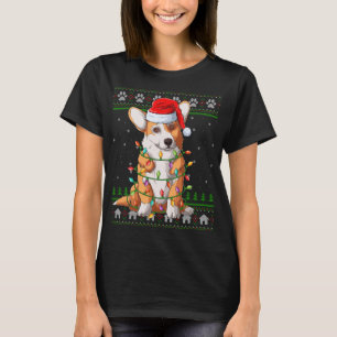 Camiseta Funny Xmas Lighting Santa Hat Ugly Welsh Corgi Chr