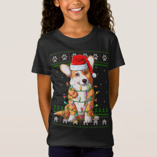 Camiseta Funny Xmas Lighting Santa Hat Ugly Welsh Corgi Chr