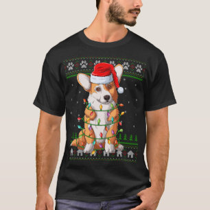 Camiseta Funny Xmas Lighting Santa Hat Ugly Welsh Corgi Chr