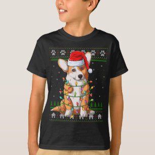 Camiseta Funny Xmas Lighting Santa Hat Ugly Welsh Corgi Chr