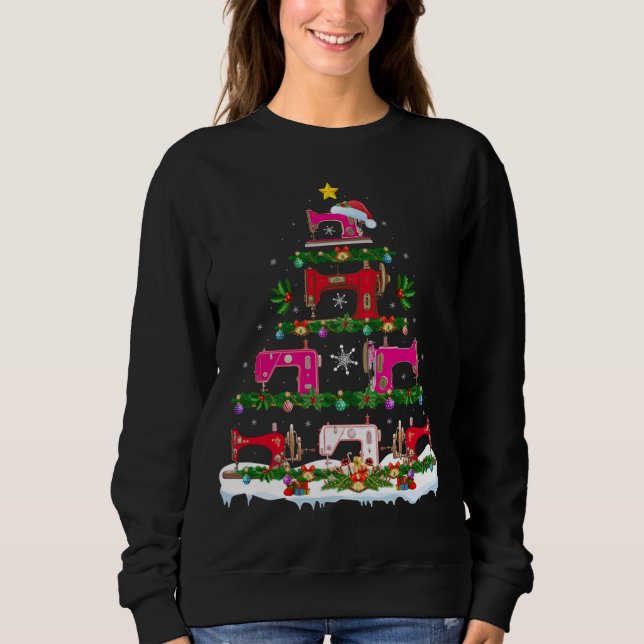 Camiseta Funny Xmas Lighting Sewing Machine Christmas Tree (Frente)
