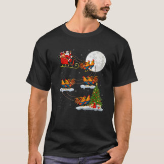 Camiseta Funny Xmas Lighting Tree Santa Riding Rooster Bird