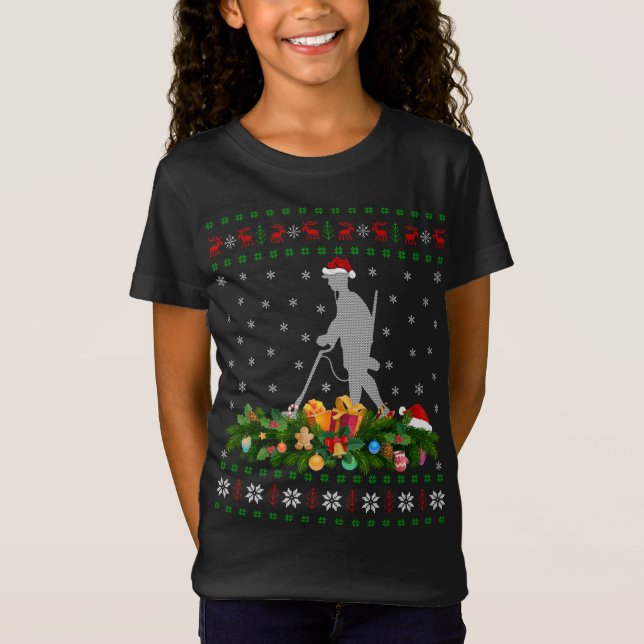 Camiseta Funny Xmas Santa Hat, O Metal Feio Detectando Nata (Frente)