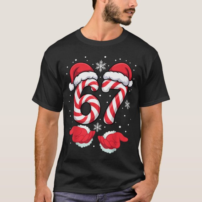 Camiseta Funny Xmas Viral 67 Candy Canes Santa Funny Holida (Frente)