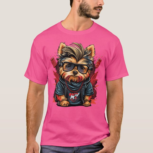 Camiseta Funny Yorkshire Terrier Cute Rapper Hip Hop Rb (Frente)