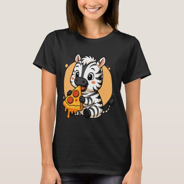 Camiseta Funny Zebra Eating Pizza Graphic Boys Girls Zebra  (Frente)