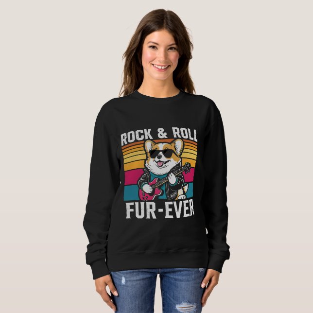 Camiseta Fur-Ever Rock & Roll With A Rockin Corgi (Frente Completa)