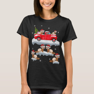Camiseta Furões Dirigindo Árvore De Natal Red Truck Ferret 
