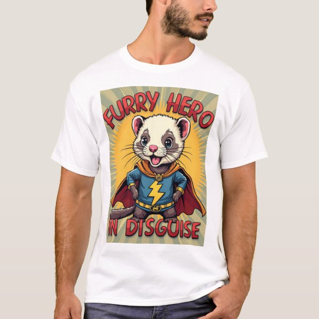 Camiseta Furry Hero em disfarce - Super Ferret Comic Tee (Frente)