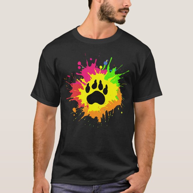 Camiseta Furry Shirt Rainbow Bear Fursona Wolf Paw Print Gi (Frente)